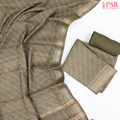 Triple Grey Olive Assam Silk Dress Material