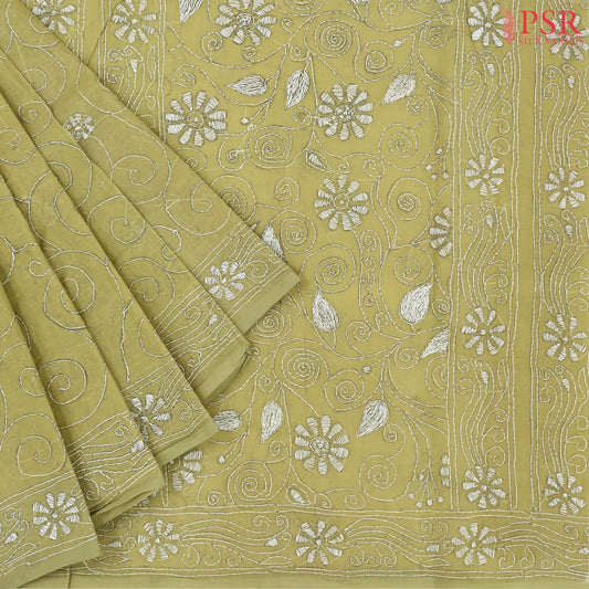 Pomelo Olive Bengal Cotton Saree