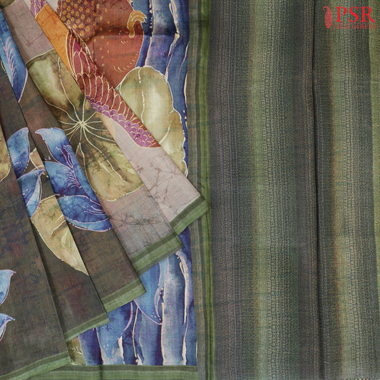 Old Beige & Dark Green  Kadhi Tussar Silk Saree