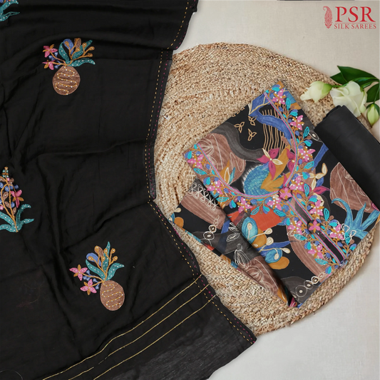 Black Semi Crepe Dress Material