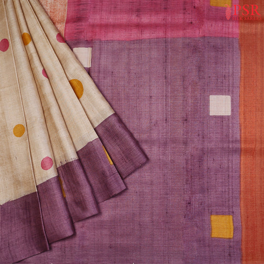 Beige Kadhi Tussar Silk Saree