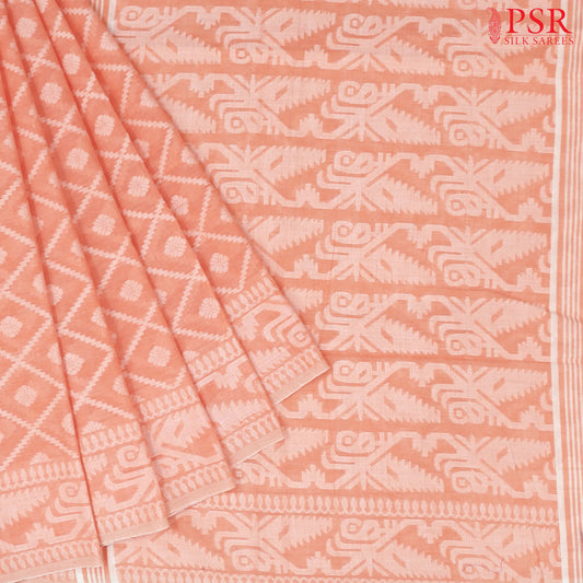 Light Coral Peach Byloom Cotton Saree