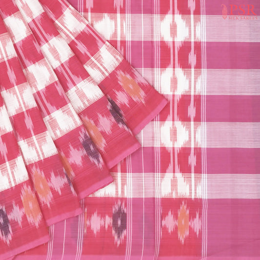 Off White & Pink Ikkat Cotton Saree