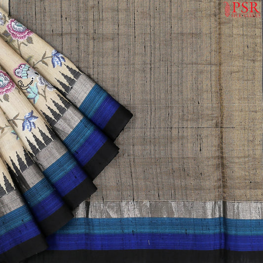 Taupe Grey Ghicha Kadhi Tussar Silk Saree