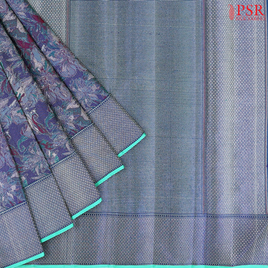 Dark Blue Kanchipuram Jacquard Silk Saree