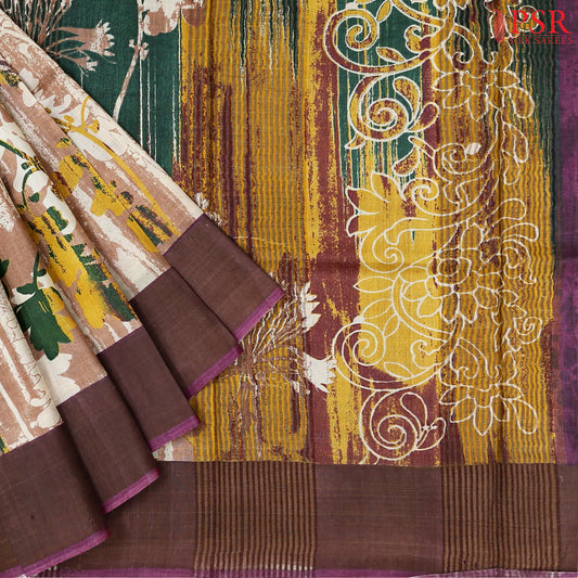 Beige Tussar Silk Saree