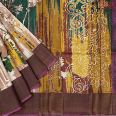 Beige Tussar Silk Saree