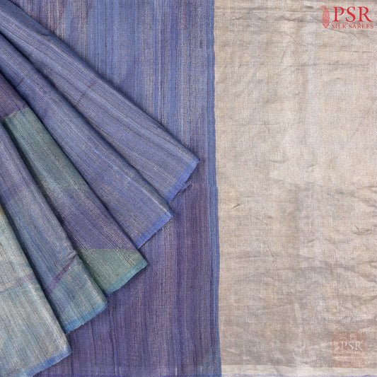 Cornflower Blue Kadhi Tussar Tissue Silk Saree