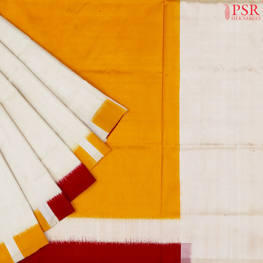 Cream White Pochampally Silk Ikat Saree