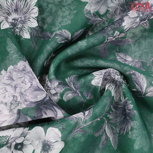 Dark Green Organza Embroidery Saree