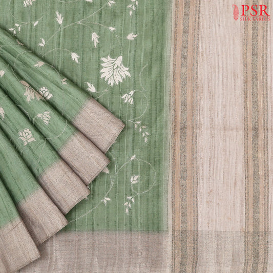 Asparagus Green Semi Tussar Saree