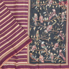Dark Jam Purple Tussar Silk Dress Material