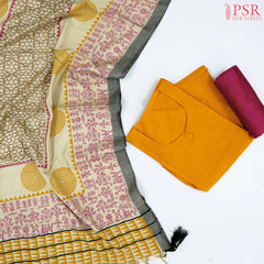 Amber Yellow Semi Pashmina Dress Material