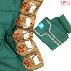 Pine Green Moonga Silk Dress Material