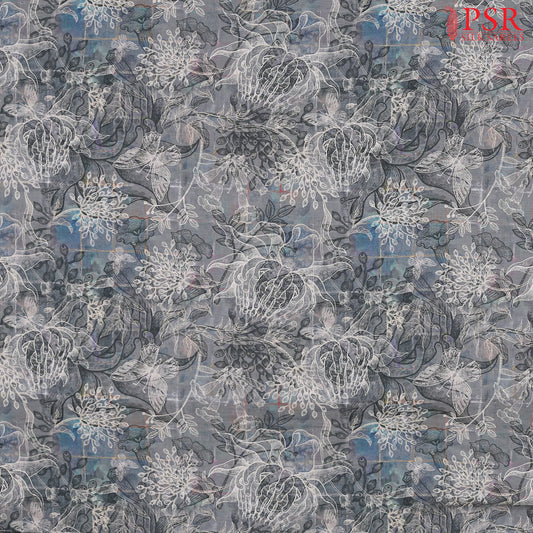 Dark Grey Linen Print Running Material