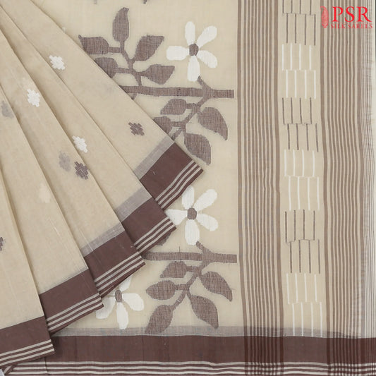 Beige Bengal Cotton Saree