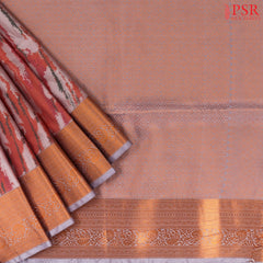 Coral Red & Misty Lavender Soft Art Silk Saree