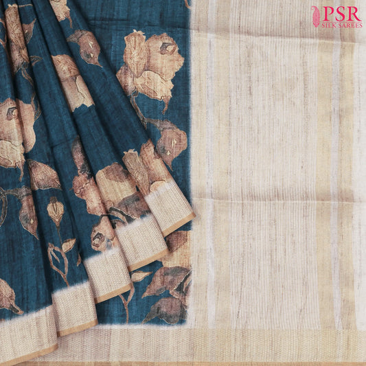 Prussian Blue Semi Tussar Saree