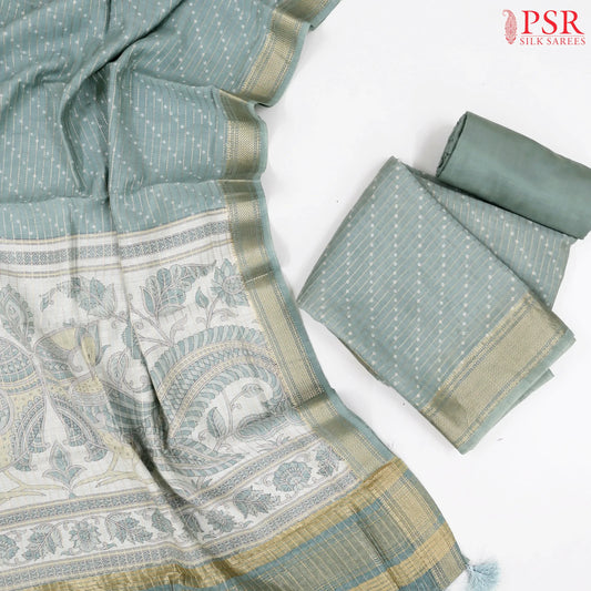 Soft Turquoise Olive Assam Silk Dress Material