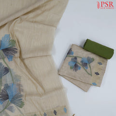 Tussar Beige Silk Cotton Dress Material