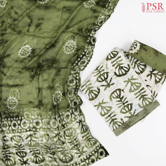 Beige & Olive Green Cotton Dress Material