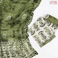 Beige & Olive Green Cotton Dress Material