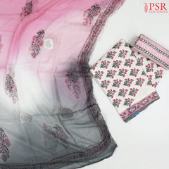 Floral White Pure Cotton Dress Material