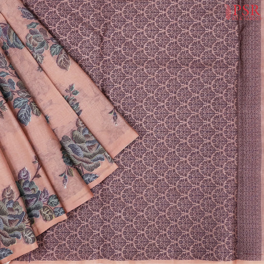 Coral Peach Banaras Tussar Silk Saree