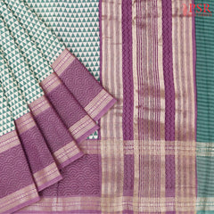 Light Beige & Dark Turquoise Assam Saree