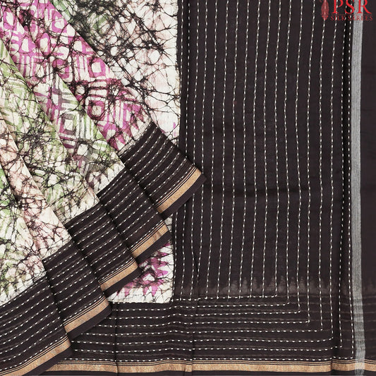 Tricolor & Beige Silk Cotton Saree