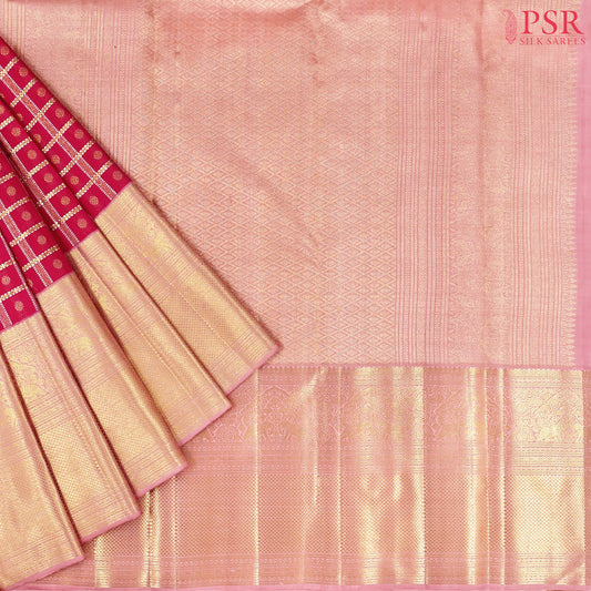 Cerise Pink Kanchipuram Jacquard Silk Saree