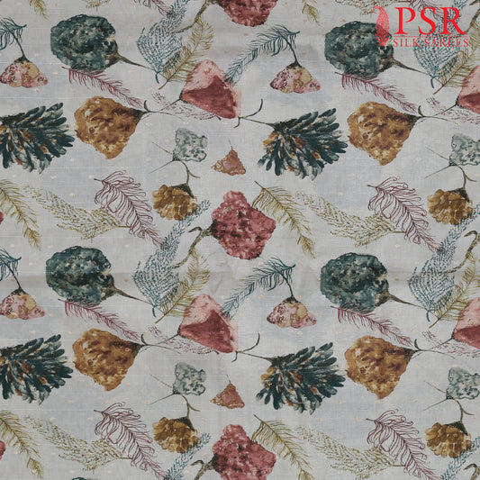 Floral Beige Semi Tassar Print Running Material