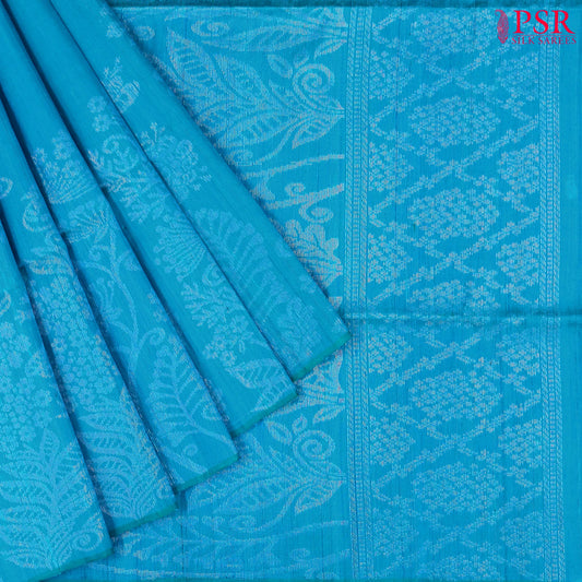 Cyan Jute Soft Silk Saree