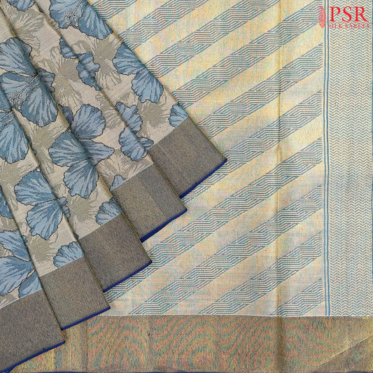 Silver Grey Kanchipuram Jacquard Silk Saree