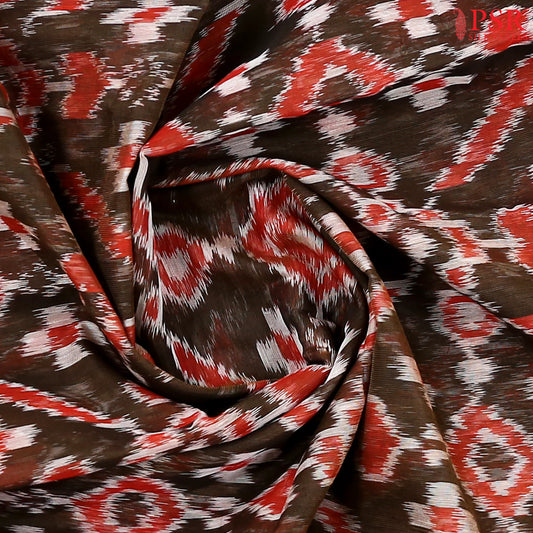 Dark Brown Semi Patola Silk Cotton Saree