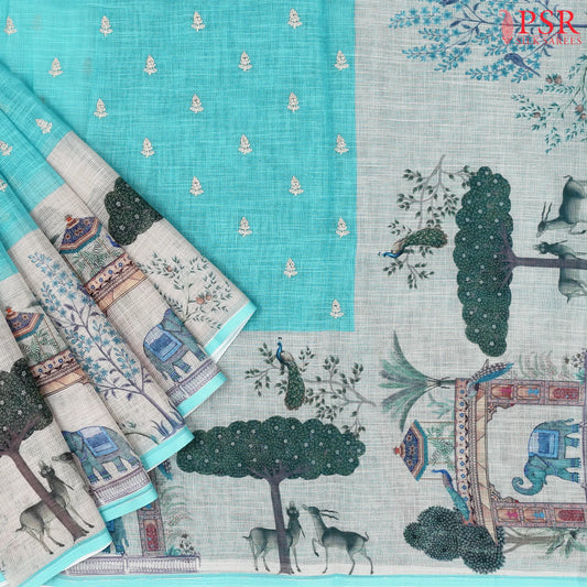 Fluorescent Blue Kota Saree