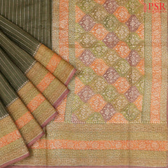 Dark Olive Chiniya Silk Saree