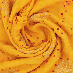 Amber Yellow Crushed Bandhini Saree