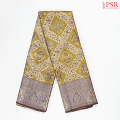 Olive Yellow Kanchipuram Jacquard Tissue Silk Saree