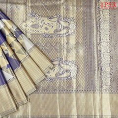 Grey & Dark Blue Silk Tissue Saree