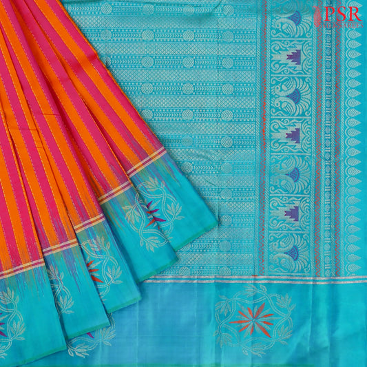 Pink & Orange Fancy Kanchipuram Silk Saree