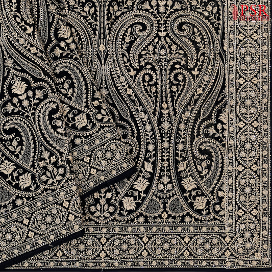 Black Georgette Laser Embroidery Saree