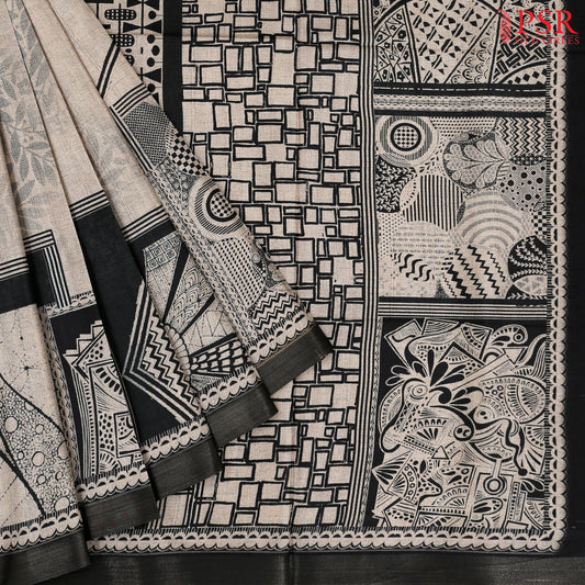 Sand Beige Semi Tussar Saree