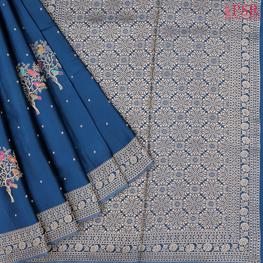 Yale Blue Banarasi Habutai Satin Saree