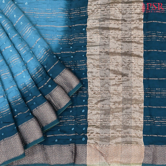 Cerulean Blue Crushed Bandhini Saree