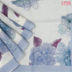 Floral White Linen Saree