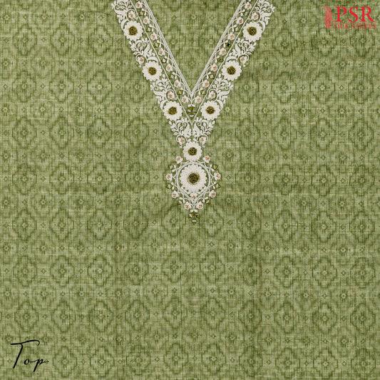 Olive Green Semi Tussar Dress Material