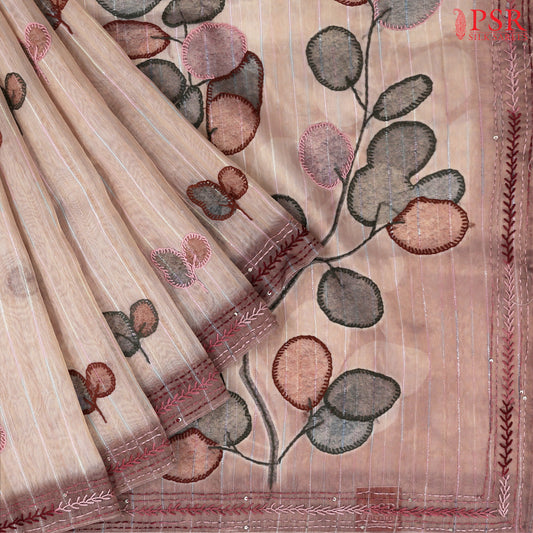 Peach Tissue Embroidery Saree