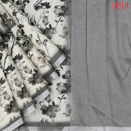 Olive Beige Linen Saree