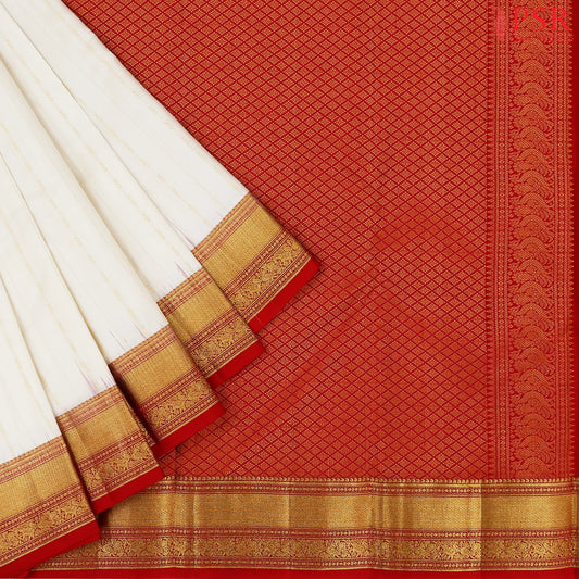 Floral White Fancy Kanchipuram Silk Saree